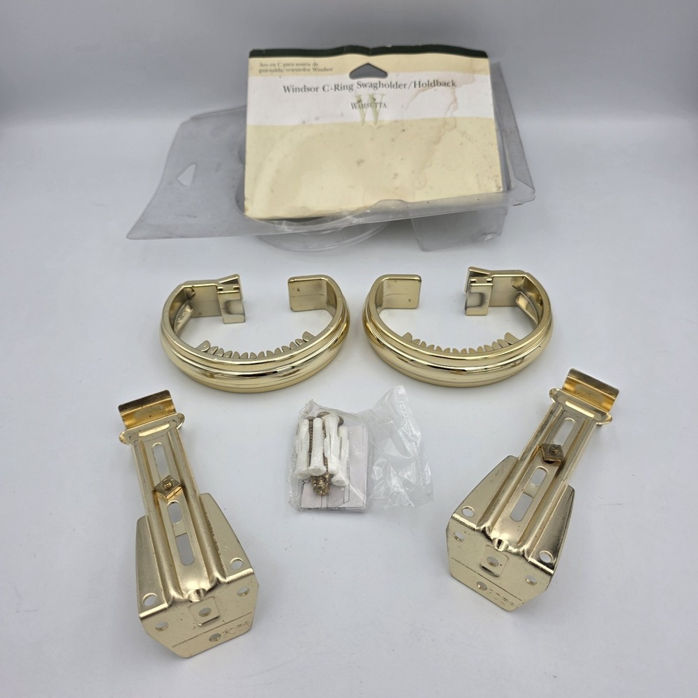 Wamsutta Windsor‎ Gold Colored C-Ring Curtain Swagholder / Holdback NEW